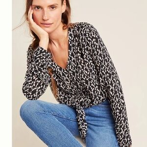 Anthropologie Cloth & Stone Women’s Black & White Cheetah Printed Tie-Front Top